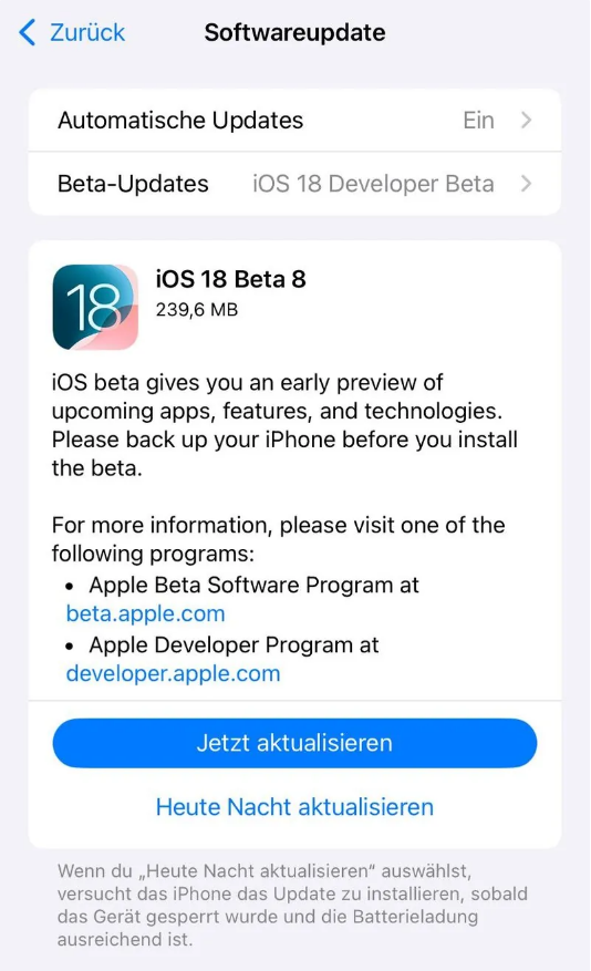 南丰镇苹果手机维修分享苹果 iOS / iPadOS 18 开发者预览版 Beta 8 发布 